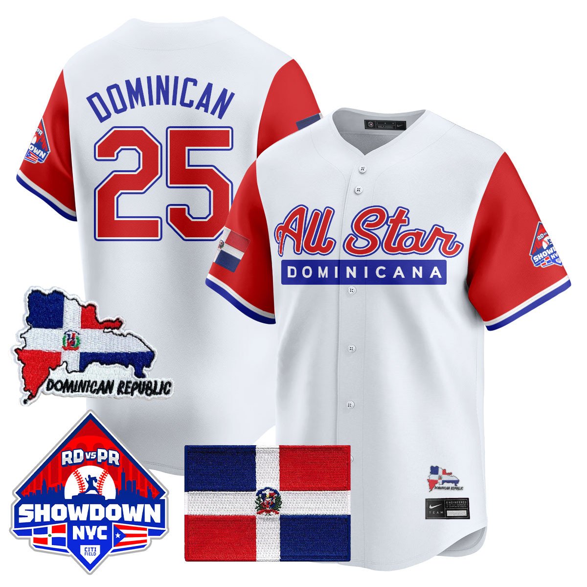 Dominican Jersey #25 Dominican Republic Baseball All-Star 2025 Red Sleeves