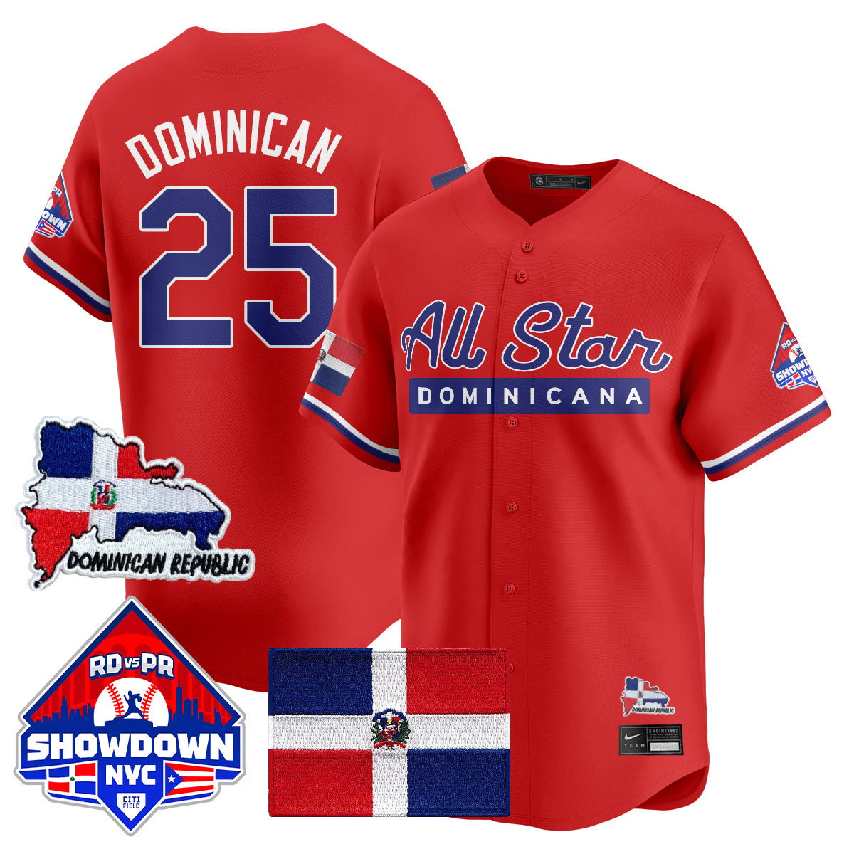 Dominican Jersey #25 Dominican Republic Baseball All-Star 2025 Red
