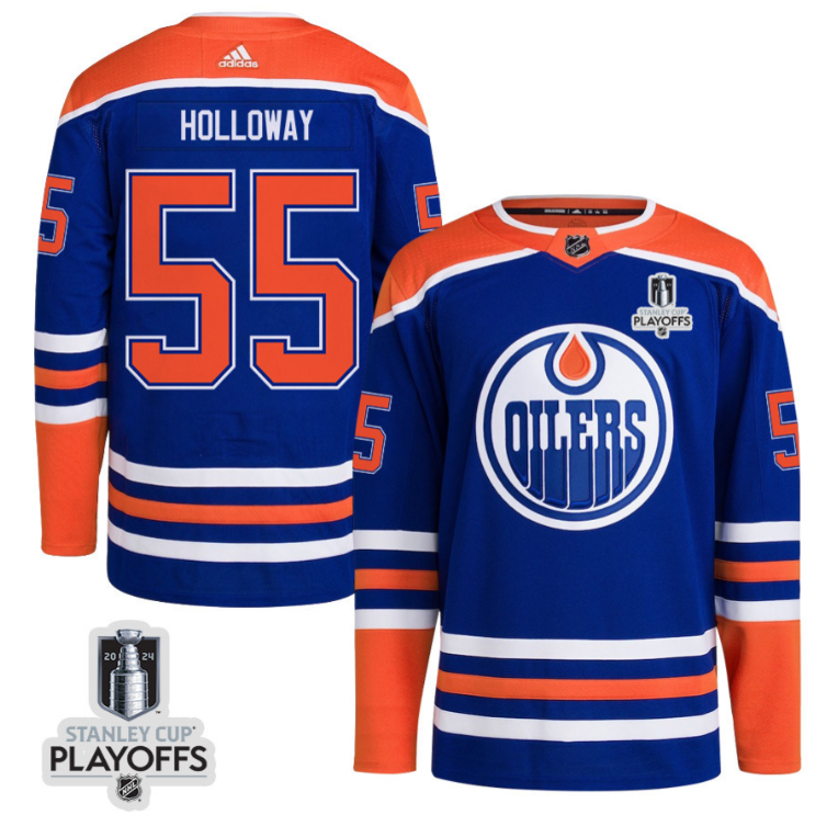 Dylan Holloway 55 Edmonton Oilers 2024 NHL Playoffs Patch Home Jersey Men