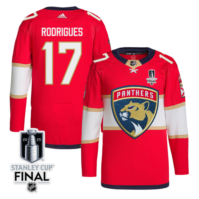 Evan Rodrigues 17 Florida Panthers 2025 STANLEY CUP Final Patch Home Men Jersey