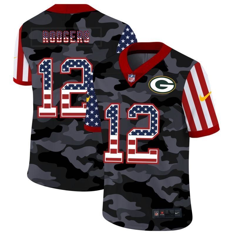 Green Bay Packers Aaron Rodgers 12 Nfl 2020 Camo Black Jersey