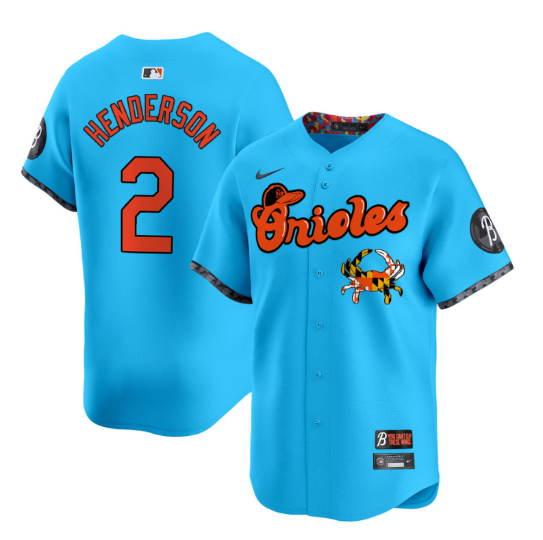Gunnar Henderson Jersey #2 Baltimore Orioles Maryland Blue Crab Vapor Stitched L