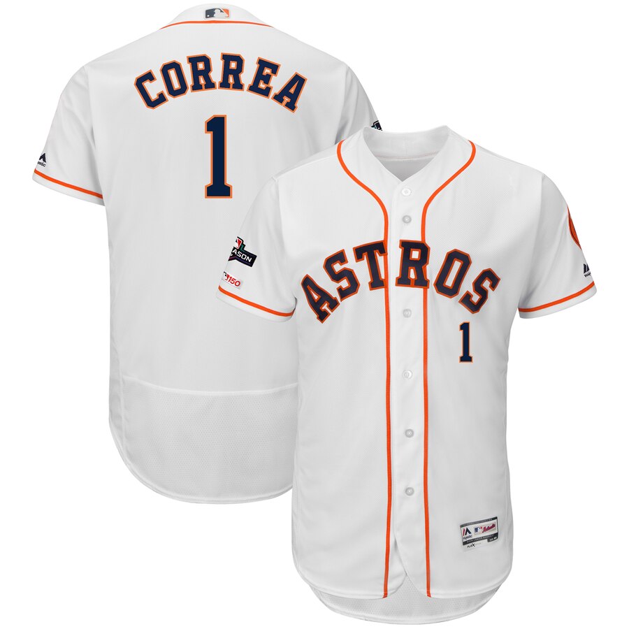 Houston Astros 1 Carlos Correa Majestic 2019 Postseason Authentic Flex Base Player White Jersey