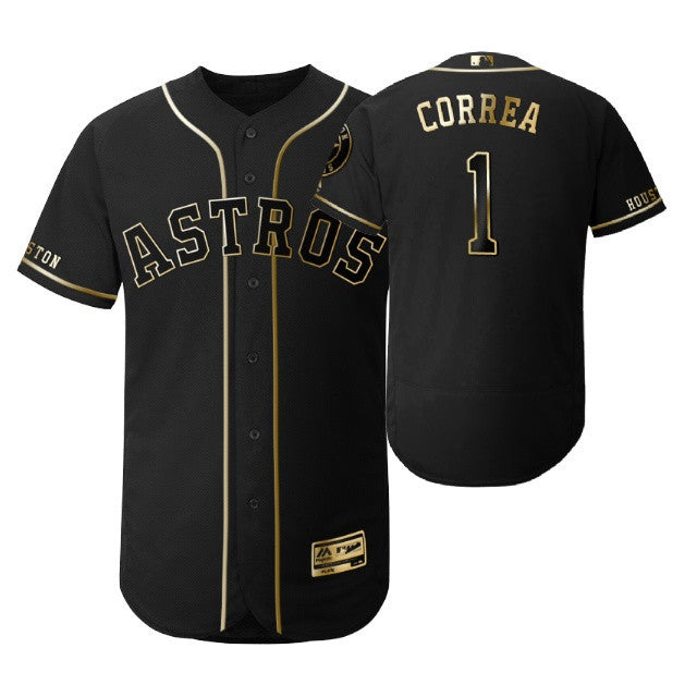 Houston Astros 1 Carlos Correa Mlb 2019 Golden Brandedition Black Jersey Gift For Astros Fans