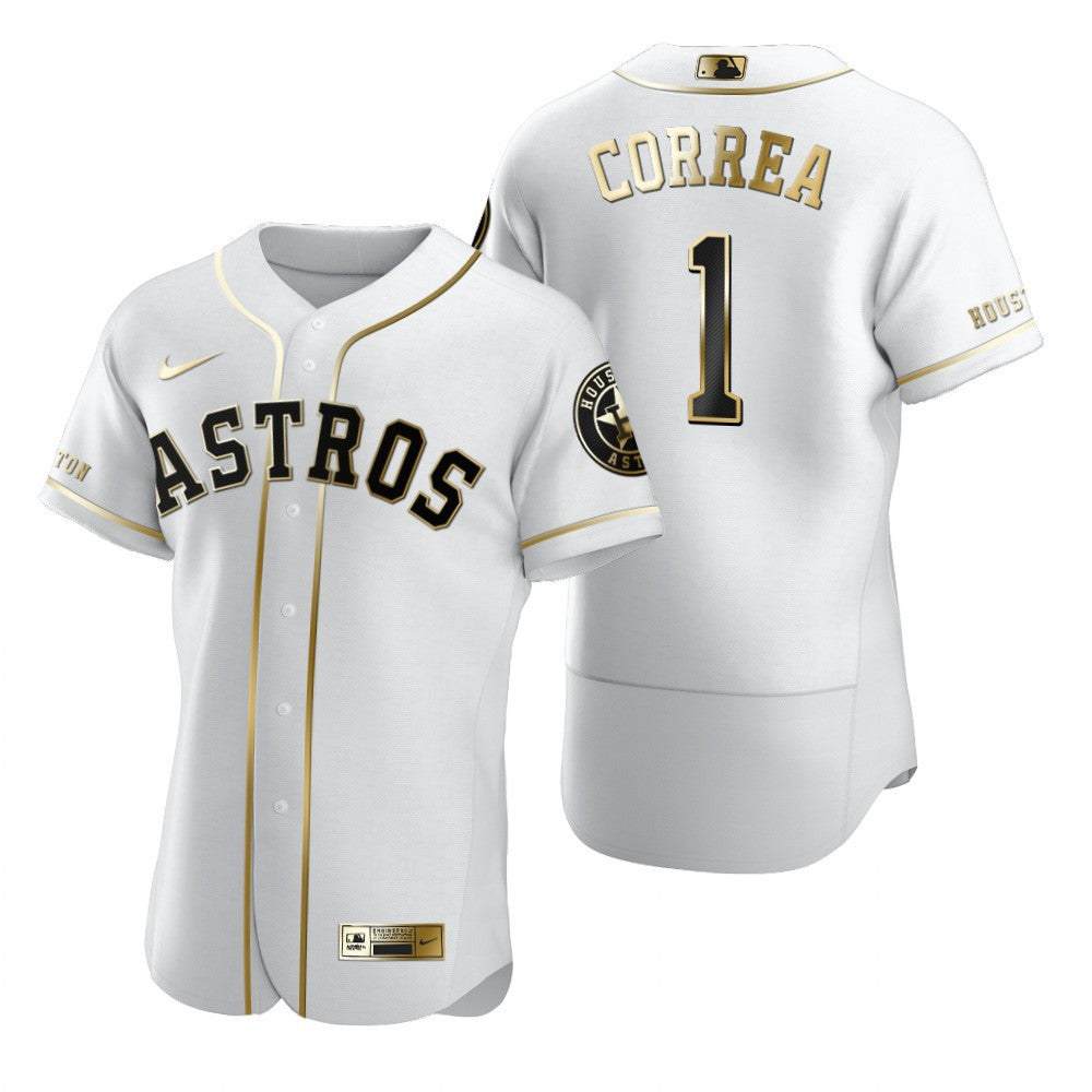 Houston Astros 1 Carlos Correa Mlb Golden Brandedition White Jersey Gift For Astros Fans