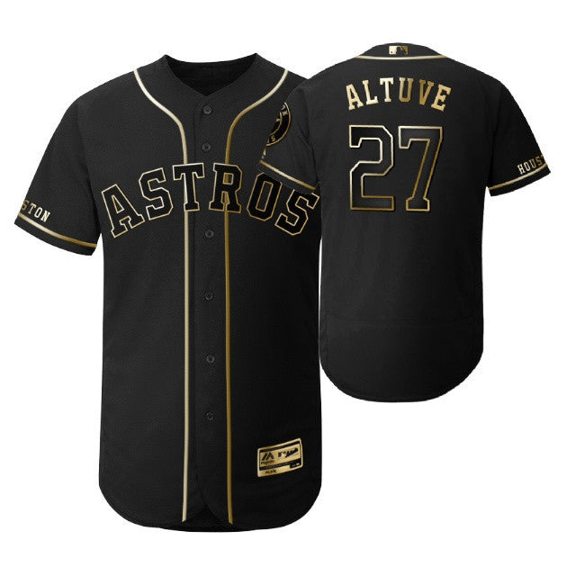 Houston Astros 27 Jose Altuve Mlb 2019 Golden Brandedition Black Jersey Gift For Astros Fans