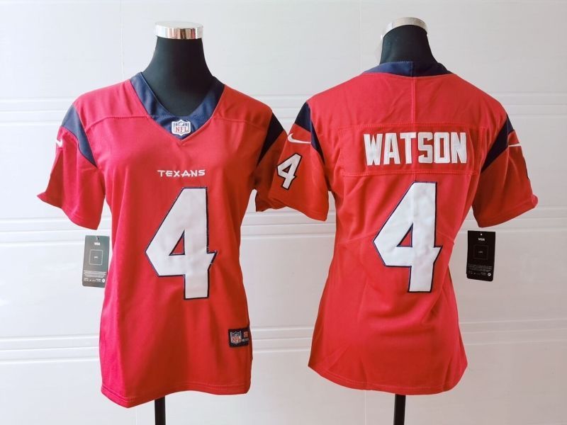 Houston Texans Deshaun Watson 4 Nfl 2020 Red Orange Womens Jersey