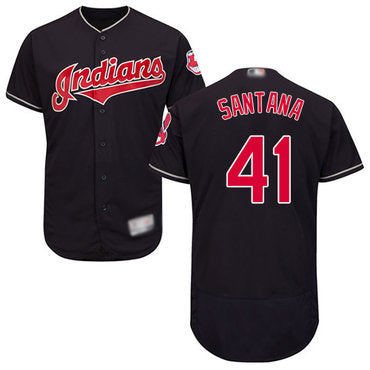 Indians 41 Carlos Santana Navy Blue Flexbase Authentic Collection Stitched Baseball Jersey