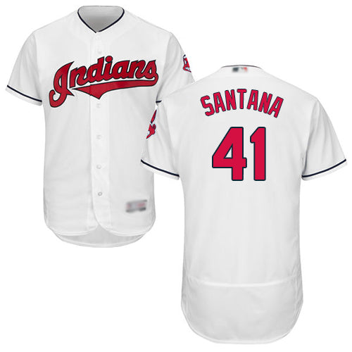 Indians 41 Carlos Santana White Flexbase Authentic Collection Stitched Baseball Jersey