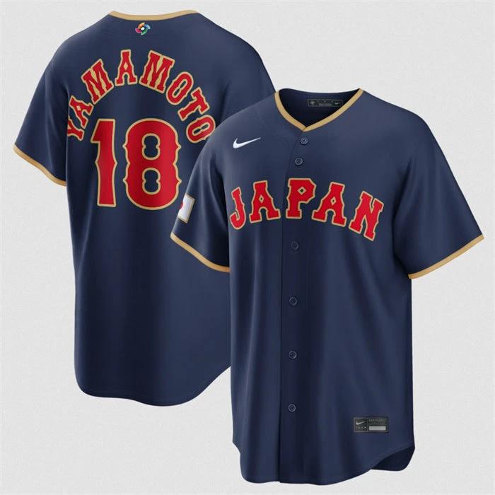 Japan Baseball #18 Yoshinobu Yamamoto Jersey Navy 2026 World Baseball Classic Ro