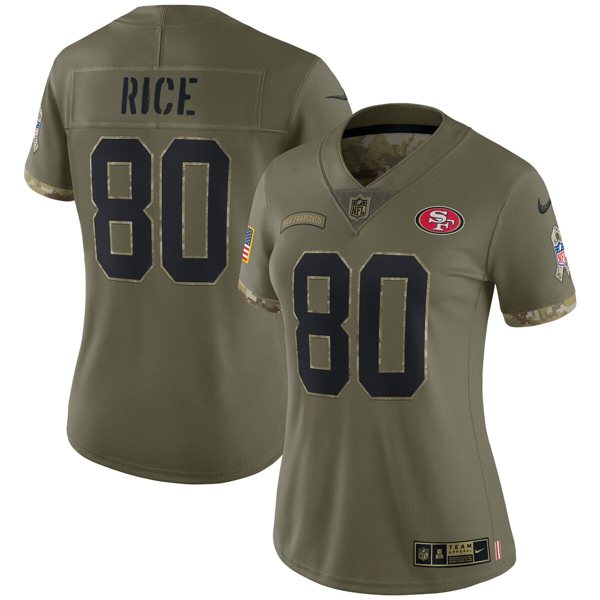 Jerry Rice San Francisco 49ers Nike Womens 2022 Salute To Service Retired Player Limited Jersey Olive