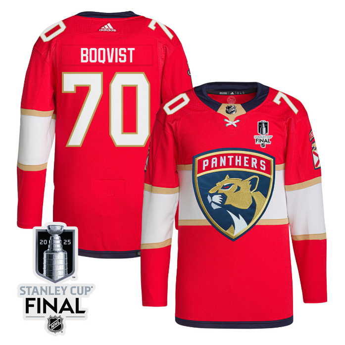Jesper Boqvist 70 Florida Panthers 2025 STANLEY CUP Final Patch Home Men Jersey