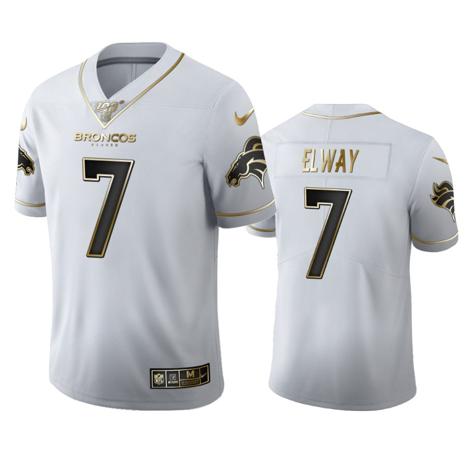 John Elway Broncos White 100th Season Golden Edition Jersey