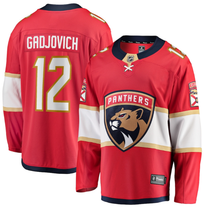 Jonah Gadjovich 12 Florida Panthers 2025 Breakaway Player Men Jersey Red