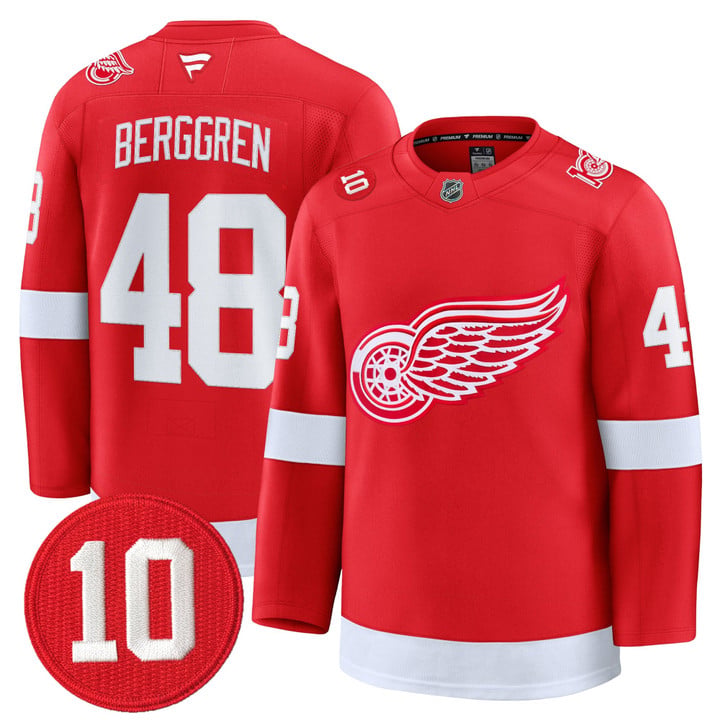 Jonatan Berggren Jersey #48 Detroit Red Wings #10 Alex Delvecchio Honoring Stitc