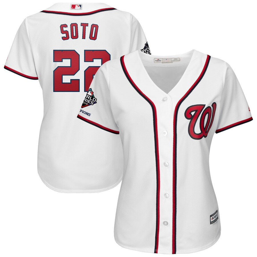 Juan Soto Washington Nationals Majestic Womens 2019 World Series Champions Home Official Cool Base Bar Patch Player Jersey White