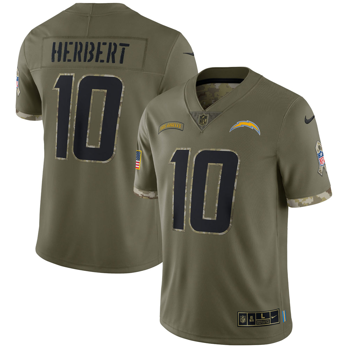 Justin Herbert Los Angeles Chargers Nike 2022 Salute To Service Limited Jersey Olive