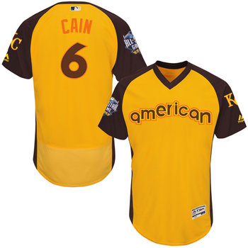 Lorenzo Cain Gold 2016 All star Jersey Mens American League Kansas City Royals 6 Flex Base Majestic Mlb Collection Jersey