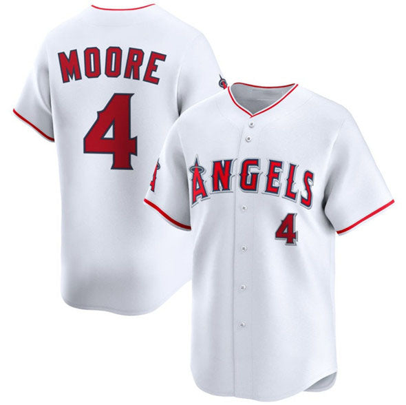 Los Angeles Angels #4 Christian Moore White Home Limited Stitched Baseball Jerse