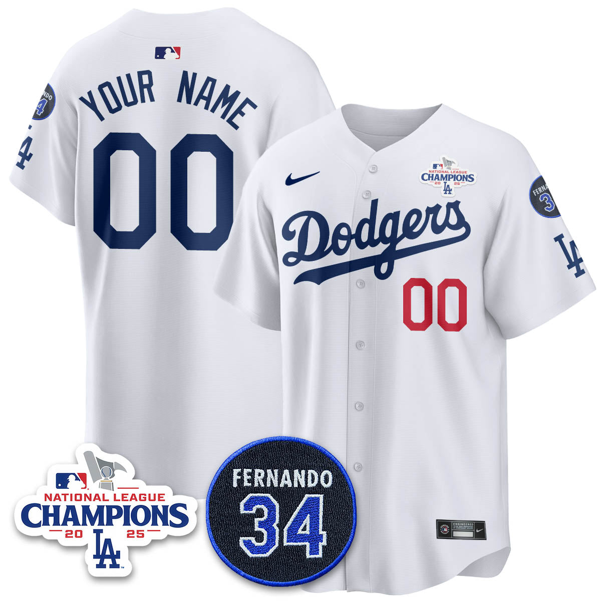 Los Angeles Dodgers 2025 NL Champions Custom Jersey All Stitched