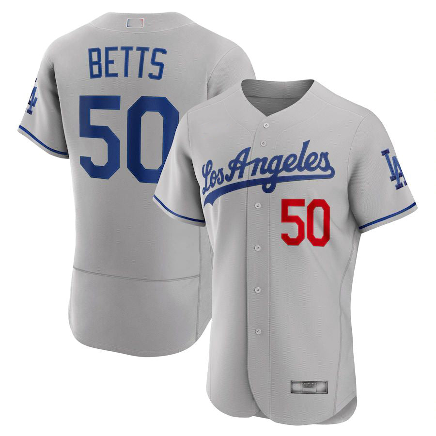 Los Angeles Dodgers # 50 Mookie Betts Gray Away Authentic Player Jersey Baseball