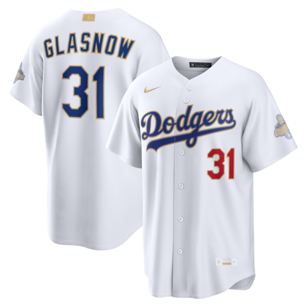 Los Angeles Dodgers #31 Tyler Glasnow White 2026 Gold Collection Stadium Jersey
