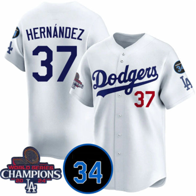 Los Angeles Dodgers #37 Teoscar Hernandez White 2024 World Series Champions With