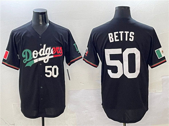 Los Angeles Dodgers #50 Mookie Betts Black Mexico Flag Limited Stitched Baseball