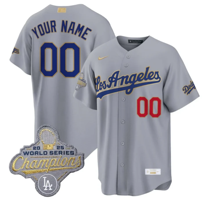 Los Angeles Dodgers Custom Jersey Baseball All Stitched Grey