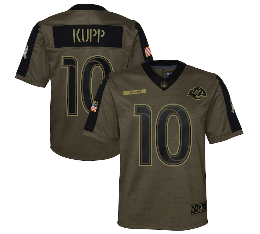 Los Angeles Rams Cooper Kupp 10 Nfl Olive 2021 Salute To Service Game Men Jersey For Rams Fans