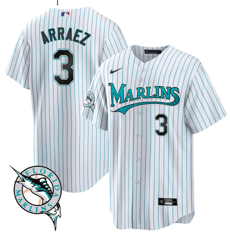 Luis Arraez Jersey #3 Miami Marlins Throwback Cool Base All Stitched