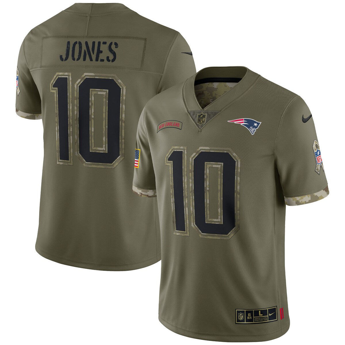 Mac Jones New England Patriots Nike 2022 Salute To Service Limited Jersey Olive