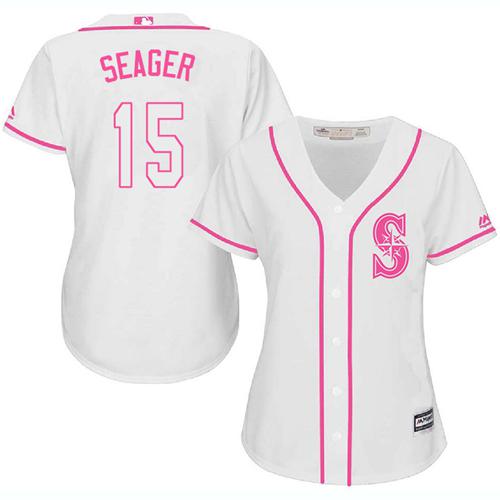 Mariners 15 Kyle Seager White Pink Fashion Womens Stitched Baseball Jersey