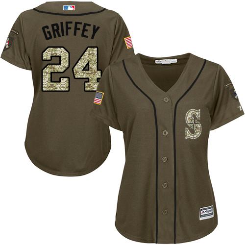 Mariners 24 Ken Griffey Green Salute To Service Womens Stitched Baseball Jersey