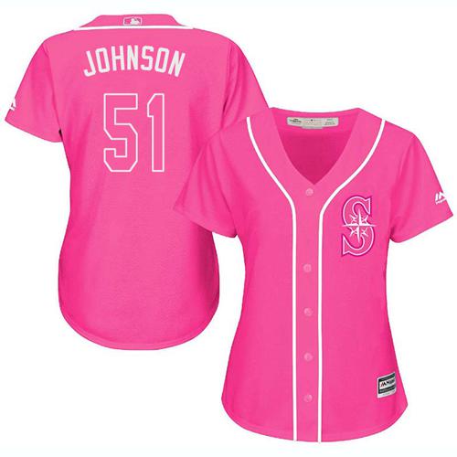 Mariners 51 Randy Johnson Pink Fashion Womens Stitched Baseball Jersey