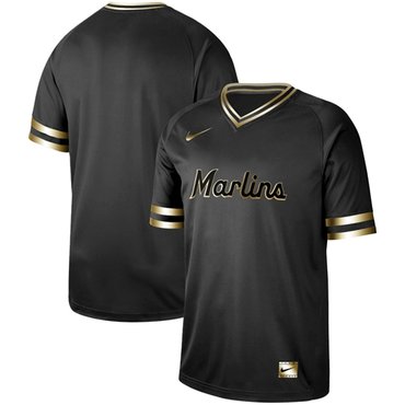 Marlins Blank Black Gold Authentic Stitched Baseball Jersey