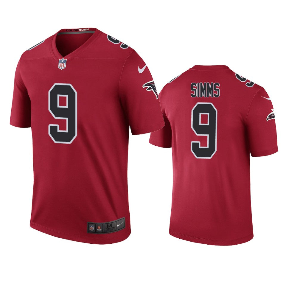 Matt Simms Falcons Red Color Rush Legend Jersey