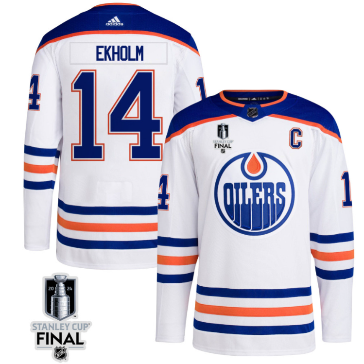 Mattias Ekholm 14 Edmonton Oilers 2024 STANLEY CUP Final Away Jersey Men, White
