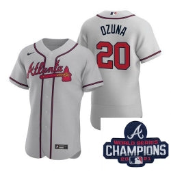 Men Nike Atlanta Braves 20 Marcell Ozuna Gray Alternate Stitched Baseball Stitched Mlb 2021 Champions Patch Jersey