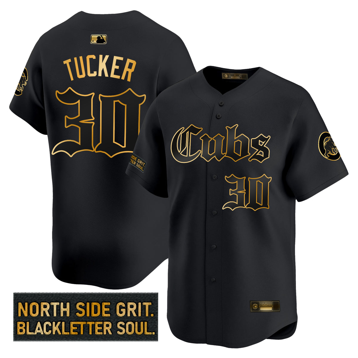 Men s Chicago Cubs Gothic North Side Edition Gold Vapor Premier Limited Jersey All Stitched