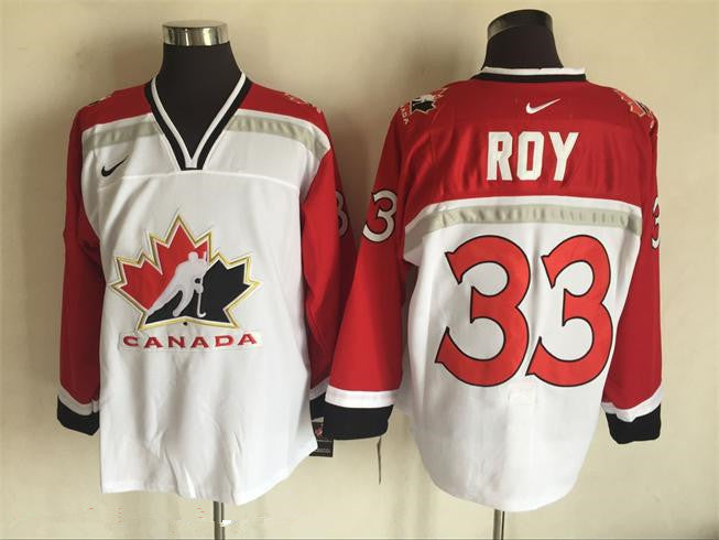 Mens 1998 Team Canada 33 Patrick Roy White Nike Olympic Throwback Stitched Hockey Jersey