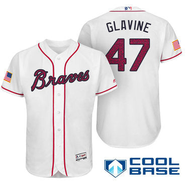 Mens Atlanta Braves 47 Tom Glavine White Stars Stripes Fashion Independence Day Stitched Mlb Majestic Cool Base Jersey