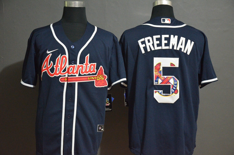 Mens Atlanta Braves 5 Freddie Freeman Navy Blue Team Logo Stitched Mlb Cool Base Nike Jersey