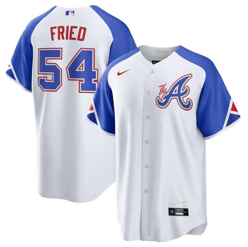 Mens Atlanta Braves 54 Max Fried White 2023 City Connect Cool Base Stitched Baseball Jersey