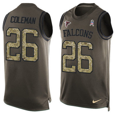 Mens Atlanta Falcons 26 Tevin Coleman Green Salute To Service Hot Pressing Player Name Number Nike Nfl Tank Top Jersey