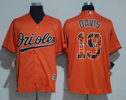 Mens Baltimore Orioles 19 Chris Davis Orange Team Logo Ornamented Stitched Mlb Majestic Cool Base Jersey