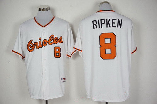 Mens Baltimore Orioles 8 Cal Ripken Retired Majestic White 1976 Turn Back The Clock Jersey