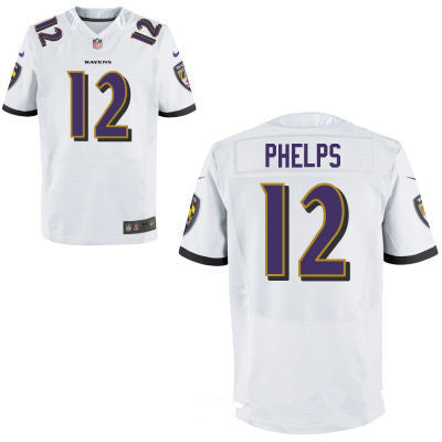 Mens Baltimore Ravens 12 Michael Phelps White Road Stitched Nfl Nike Elite Jersey