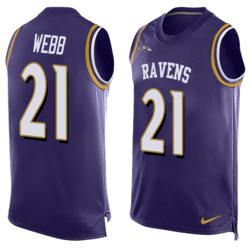 Mens Baltimore Ravens 21 Lardarius Webb Purple Hot Pressing Player Name Number Nike Nfl Tank Top Jersey