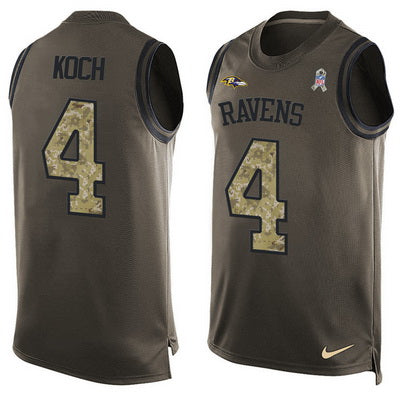 Mens Baltimore Ravens 4 Sam Koch Green Salute To Service Hot Pressing Player Name Number Nike Nfl Tank Top Jersey